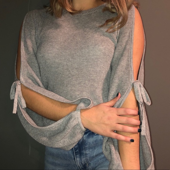 American Eagle Outfitters Sweaters - American Eagle Open Tie Sleeve Sweater - Grey